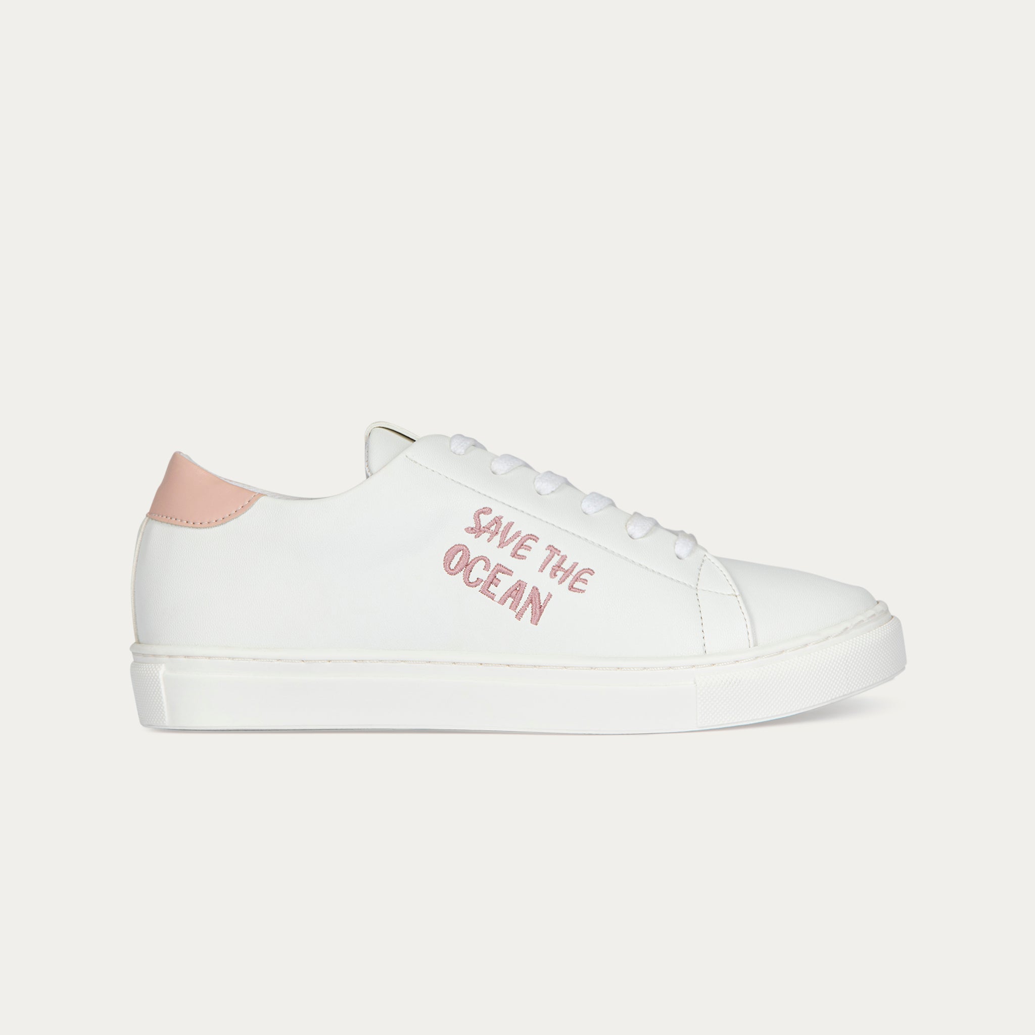 Save the ocean white pink sneakers, vegan eco-friendly