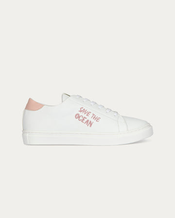 Save the ocean white pink sneakers, vegan eco-friendly