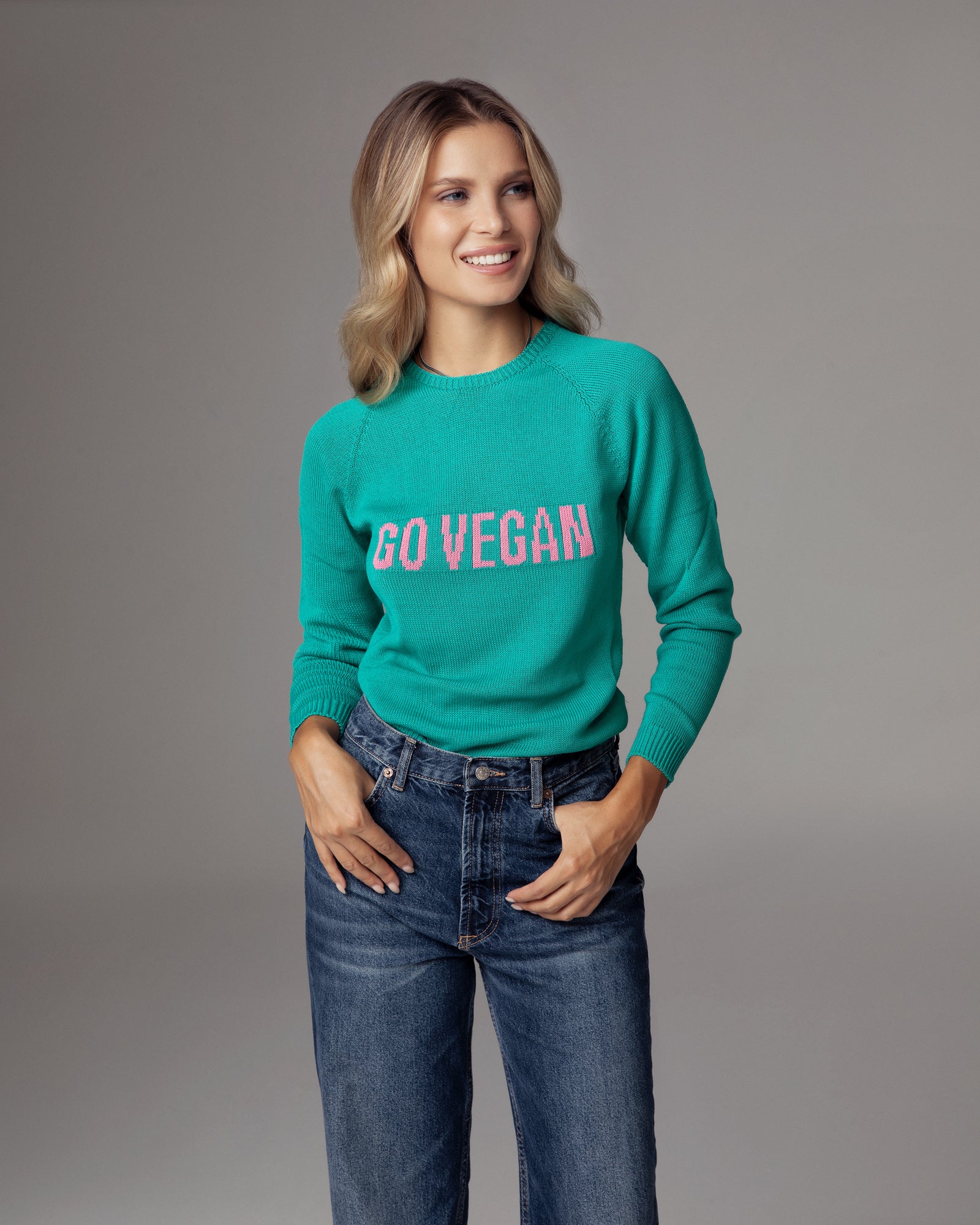 Maglione go vegan in cotone organico verde vegano sostenibile